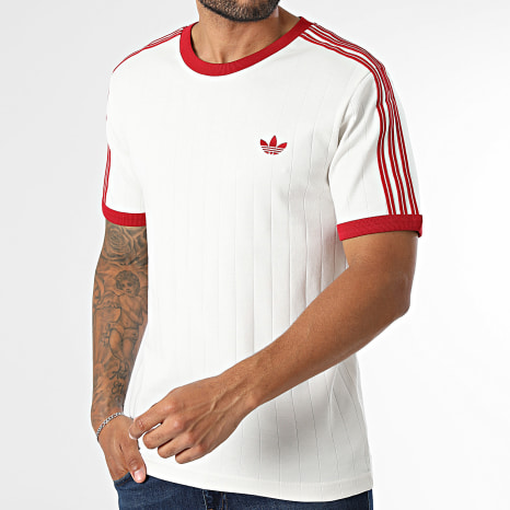 Adidas Originals - Tee Shirt A Bandes Drop Needle 3S KS7449 Blanc Rouge