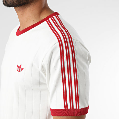 Adidas Originals - Tee Shirt A Bandes Drop Needle 3S KS7449 Blanc Rouge