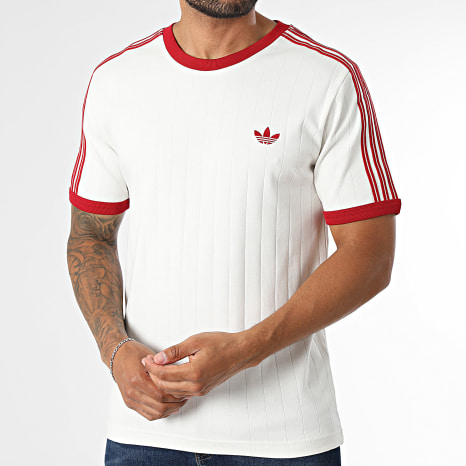 Adidas Originals - Tee Shirt A Bandes Drop Needle 3S KS7449 Blanc Rouge