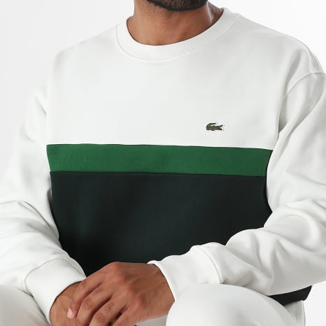 Lacoste - Sweat Crewneck Classic Fit Logo Brodé Crocodile Vert Beige Clair