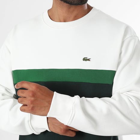 Lacoste - Sweat Crewneck Classic Fit Logo Brodé Crocodile Vert Beige Clair