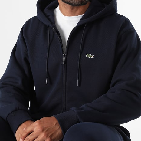 Lacoste - Sweat Capuche Zippé Classic Fit Logo Brodé Crocodile Bleu Marine