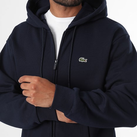 Lacoste - Sweat Capuche Zippé Classic Fit Logo Brodé Crocodile Bleu Marine