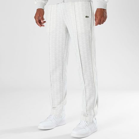Lacoste - Pantalon Jogging A Bandes Logo Brodé Crocodile The Blend Beige Clair Gris