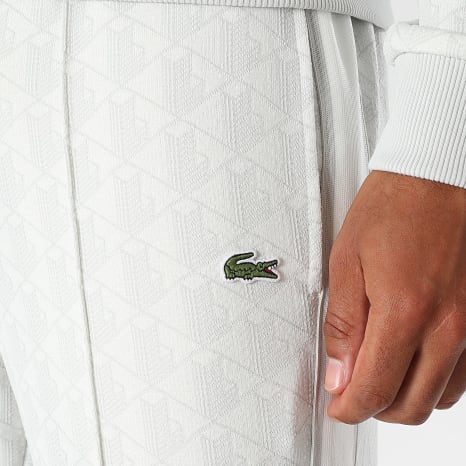 Lacoste - Pantalon Jogging A Bandes Logo Brodé Crocodile The Blend Beige Clair Gris