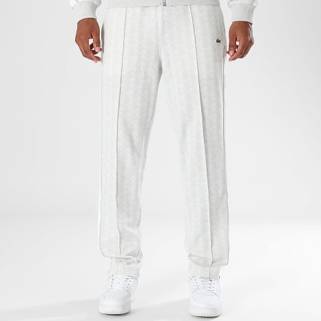 Lacoste - Pantalon Jogging A Bandes Logo Brodé Crocodile The Blend Beige Clair Gris