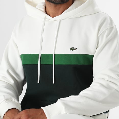 Lacoste - Sweat Capuche Classic Fit Logo Brodé Crocodile Vert Beige Clair