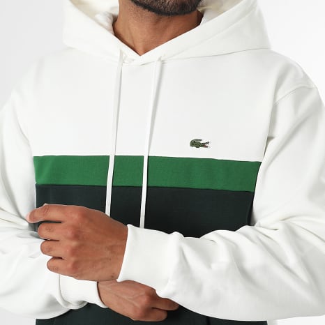 Lacoste - Sweat Capuche Classic Fit Logo Brodé Crocodile Vert Beige Clair