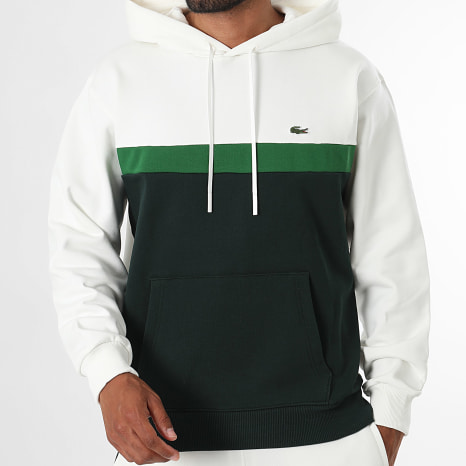 Lacoste - Sweat Capuche Classic Fit Logo Brodé Crocodile Vert Beige Clair