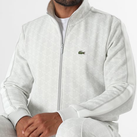 Lacoste - Veste Zippée Regular Fit The Blend Logo Brodé Crocodile Beige Clair Gris