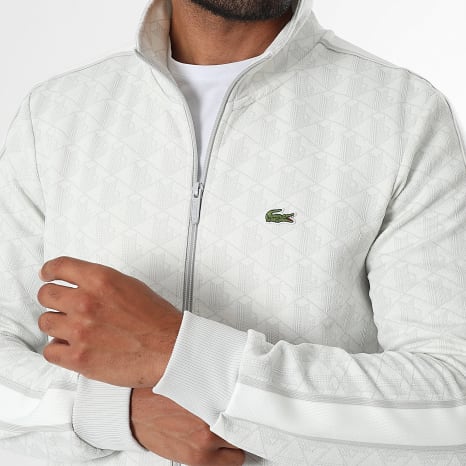 Lacoste - Veste Zippée Regular Fit The Blend Logo Brodé Crocodile Beige Clair Gris