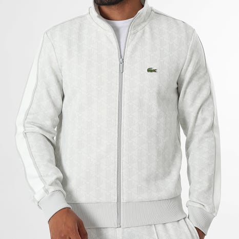 Lacoste - Veste Zippée Regular Fit The Blend Logo Brodé Crocodile Beige Clair Gris