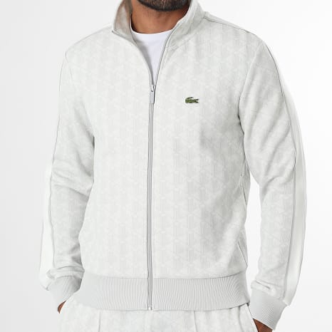 Lacoste - Veste Zippée Regular Fit The Blend Logo Brodé Crocodile Beige Clair Gris
