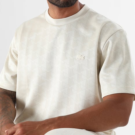 Lacoste - Tee Shirt The Blend Logo Brodé Crocodile Ton Sur Ton Beige
