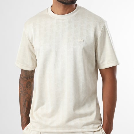 Lacoste - Tee Shirt The Blend Logo Brodé Crocodile Ton Sur Ton Beige