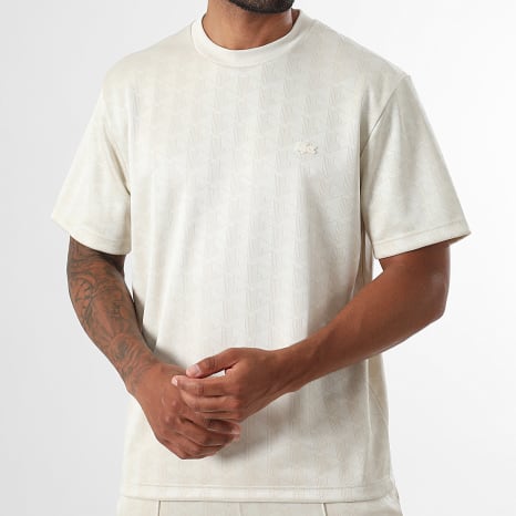 Lacoste - Tee Shirt The Blend Logo Brodé Crocodile Ton Sur Ton Beige