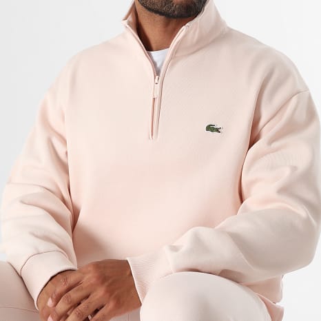 Lacoste - Sweat Col Zippé Classic Fit Logo Brodé Crocodile Rose