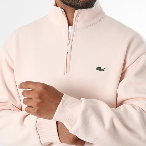 Lacoste - Sweat Col Zippé Classic Fit Logo Brodé Crocodile Rose
