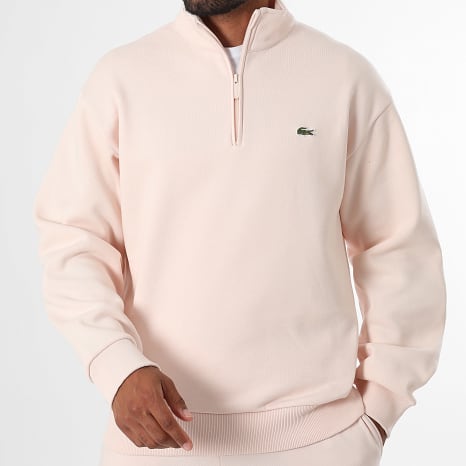 Lacoste - Sweat Col Zippé Classic Fit Logo Brodé Crocodile Rose