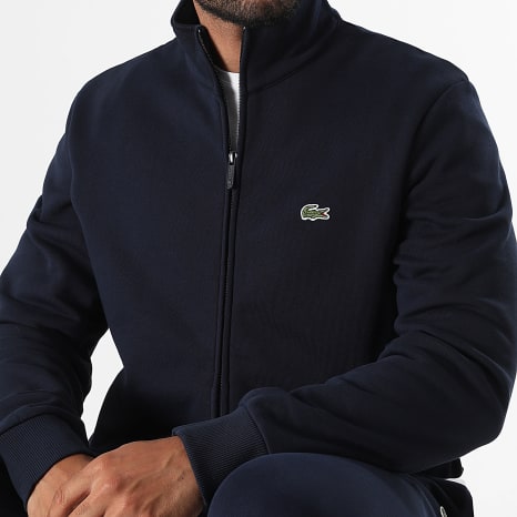 Lacoste - Sweat Zippé Regular Fit Logo Brodé Crocodile Bleu Marine