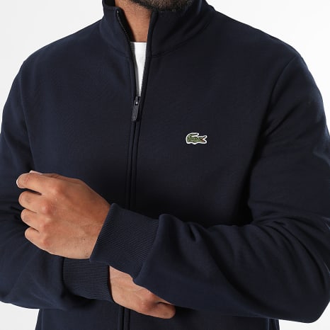 Lacoste - Sweat Zippé Regular Fit Logo Brodé Crocodile Bleu Marine