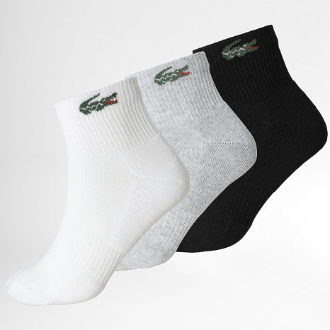 Lacoste - Lot De 3 Paires De Chaussettes Logo Crocodile Blanc Gris Chiné Noir