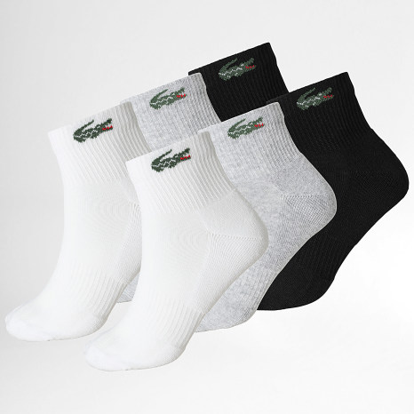 Lacoste - Lot De 6 Paires De Chaussettes Logo Crocodile Blanc Gris Chiné Noir