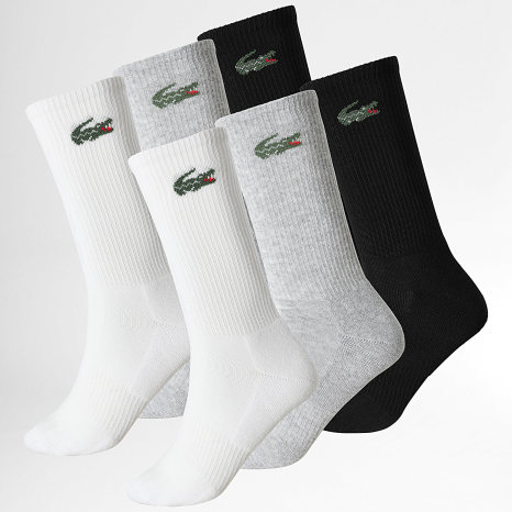 Lacoste - Lot De 6 Paires De Chaussettes Logo Crocodile Blanc Gris Chiné Noir