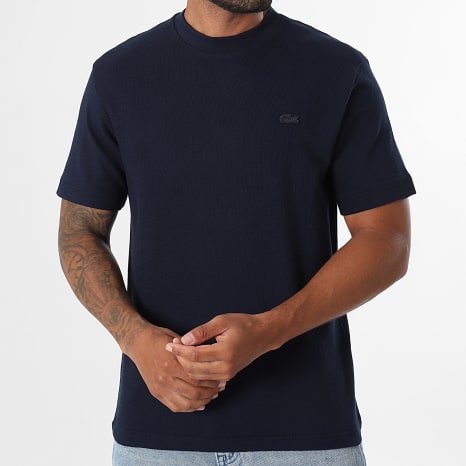 Lacoste - Tee Shirt Classic Fit Logo Brodé Crocodile Ton Sur Ton Bleu Marine