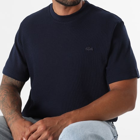 Lacoste - Tee Shirt Classic Fit Logo Brodé Crocodile Ton Sur Ton Bleu Marine