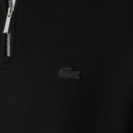 Lacoste - Sweat Col Zippé Loose Fit Logo Brodé Crocodile Ton Sur Ton Noir