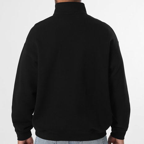 Lacoste - Sweat Col Zippé Loose Fit Logo Brodé Crocodile Ton Sur Ton Noir