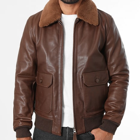 Schott NYC - Blouson Col Fourrure Aviation 24 Marron