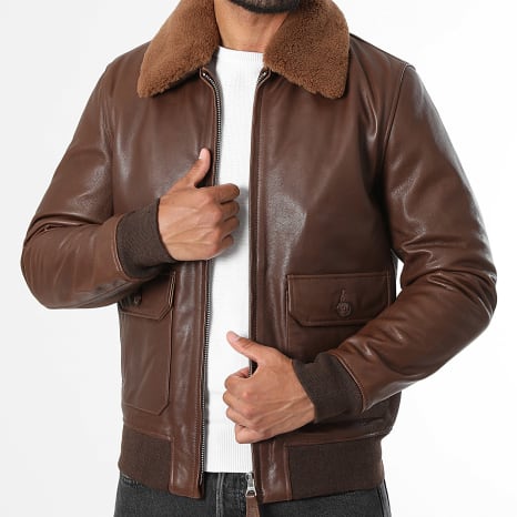 Schott NYC - Blouson Col Fourrure Aviation 24 Marron