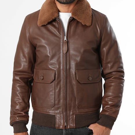 Schott NYC - Blouson Col Fourrure Aviation 24 Marron