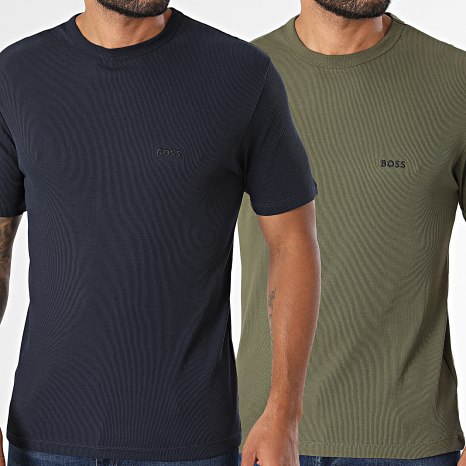 BOSS - Lot De 2 Tee Shirts Rib 50563886 Vert Kaki Bleu Marine