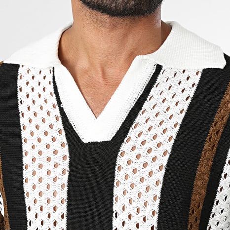 Frilivin - Polo Manches Courtes Col V Crochet 857 Blanc Noir Marron