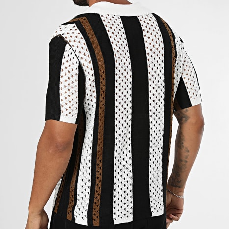 Frilivin - Polo Manches Courtes Col V Crochet 857 Blanc Noir Marron