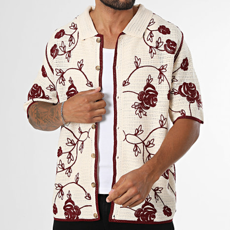 Frilivin - Chemises Manches Courtes Crochet 210 Beige Rouge Floral