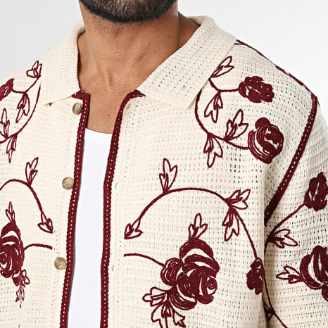 Frilivin - Chemises Manches Courtes Crochet 210 Beige Rouge Floral