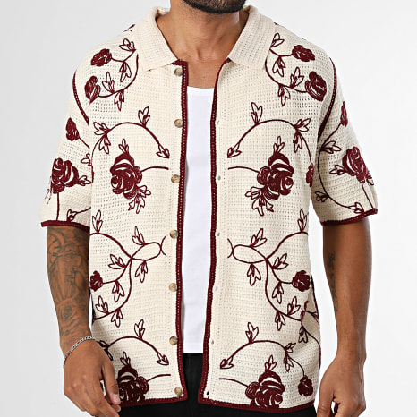 Frilivin - Chemises Manches Courtes Crochet 210 Beige Rouge Floral