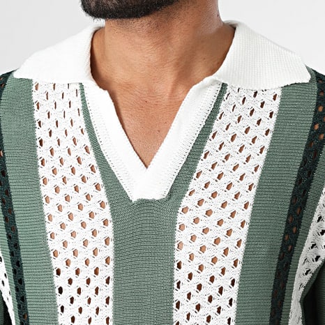 Frilivin - Polo Manches Courtes Crochet 857 Blanc Vert Kaki Vert Foncé