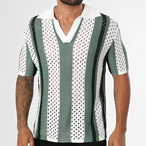 Frilivin - Polo Manches Courtes Crochet 857 Blanc Vert Kaki Vert Foncé