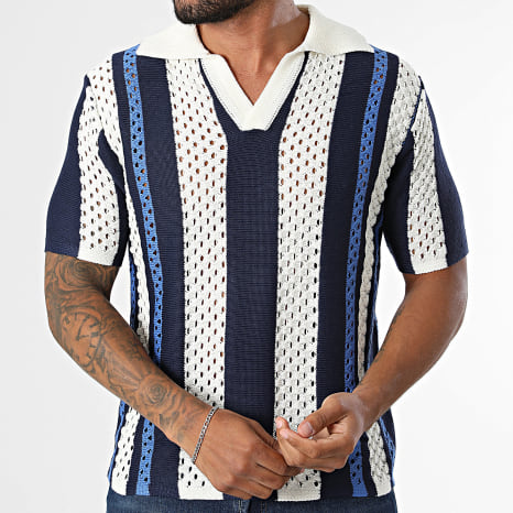 Frilivin - Polo Manches Courtes Crochet 857 Blanc Bleu Marine Bleu Roi