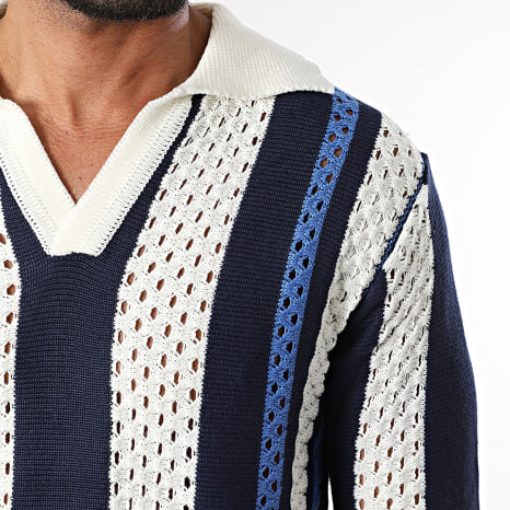 Frilivin - Polo Manches Courtes Crochet 857 Blanc Bleu Marine Bleu Roi