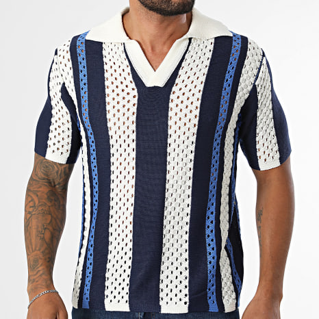 Frilivin - Polo Manches Courtes Crochet 857 Blanc Bleu Marine Bleu Roi