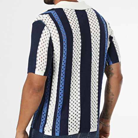 Frilivin - Polo Manches Courtes Crochet 857 Blanc Bleu Marine Bleu Roi