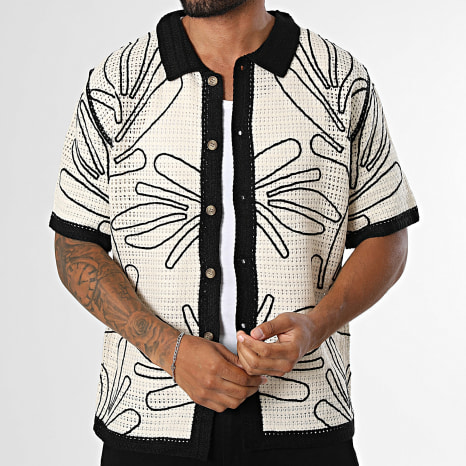 Frilivin - Chemise Manches Courtes Crochet 258 Beige Noir