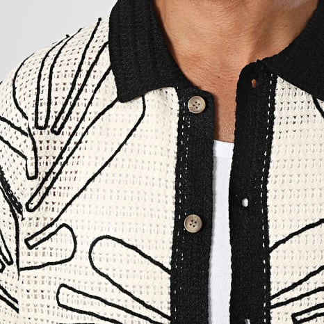 Frilivin - Chemise Manches Courtes Crochet 258 Beige Noir
