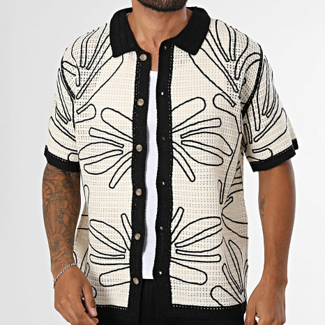 Frilivin - Chemise Manches Courtes Crochet 258 Beige Noir